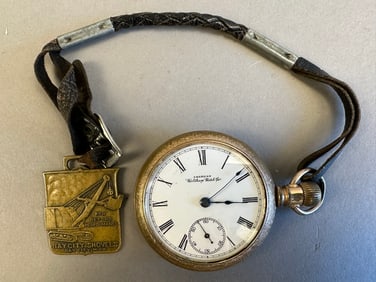Antqiue Waltham Mens Gold Pocket Watch Bay City Fob