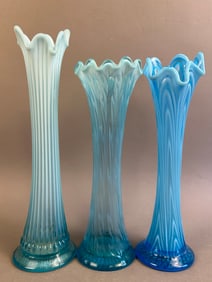 3 Fenton Boggy Bayou Blue Opalescent Swung Vases