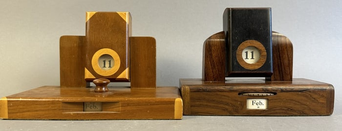 2 Art Deco Era Inlaid Wood Desk Flip Calender