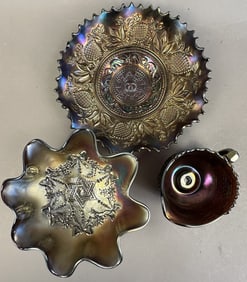 3 Dugan Northwood Fanciful Amethyst Carnival Glass