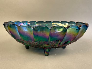 Indiana Carnival Glass Footed Fruit Bowl Grape Pattern