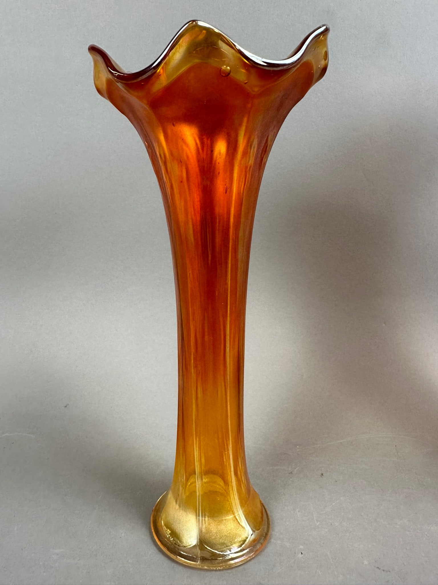 3 Fenton Northwood Marigold Carinval Swung Vases: Beautiful group of 3 Fenton and Northwood marigold carnival glass swung vases. Please review pictures for measurements. All 3 pieces are in excellent condition. Beaded Bull's Eye, Diamond Point, and R