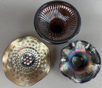 3 Fenton Northwood Ruffled Carnival Pedestal Bowls