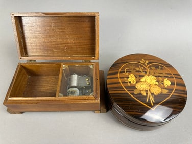 2 Inlay Wood Music Boxes Reuge Sorrento Thorens Swiss