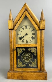 Antique American Steeple Gothic Mantel Oak Clock