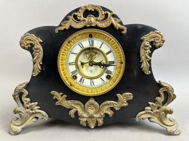 Antique Ansonia Clock Amiens 8 Day Iron Case Mantel