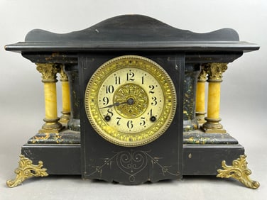 Antique Seth Thomas Iron Case Columns Mantel Clock