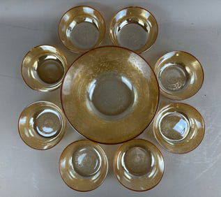 Carnival Glass 9 Piece Salad Bowl Matching Set