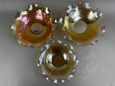 3 Piece Indiana Carnival Glass Ruffled Bowl Lot