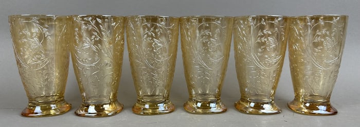 6 Piece Matching Floragold Carnival Glass Tumblers