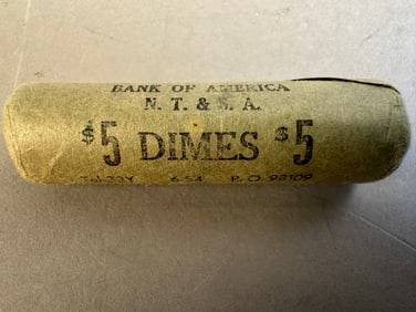 1955 S Roosevelt Dime Roll BU 50 Coins Silver Lot