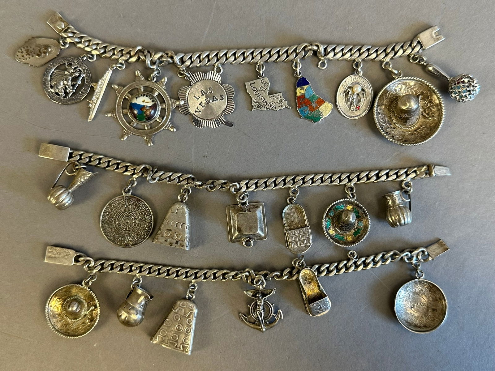 Lot 3 Sterling Silver Travel Charm Bracelet 124 Grams (1 of 19)