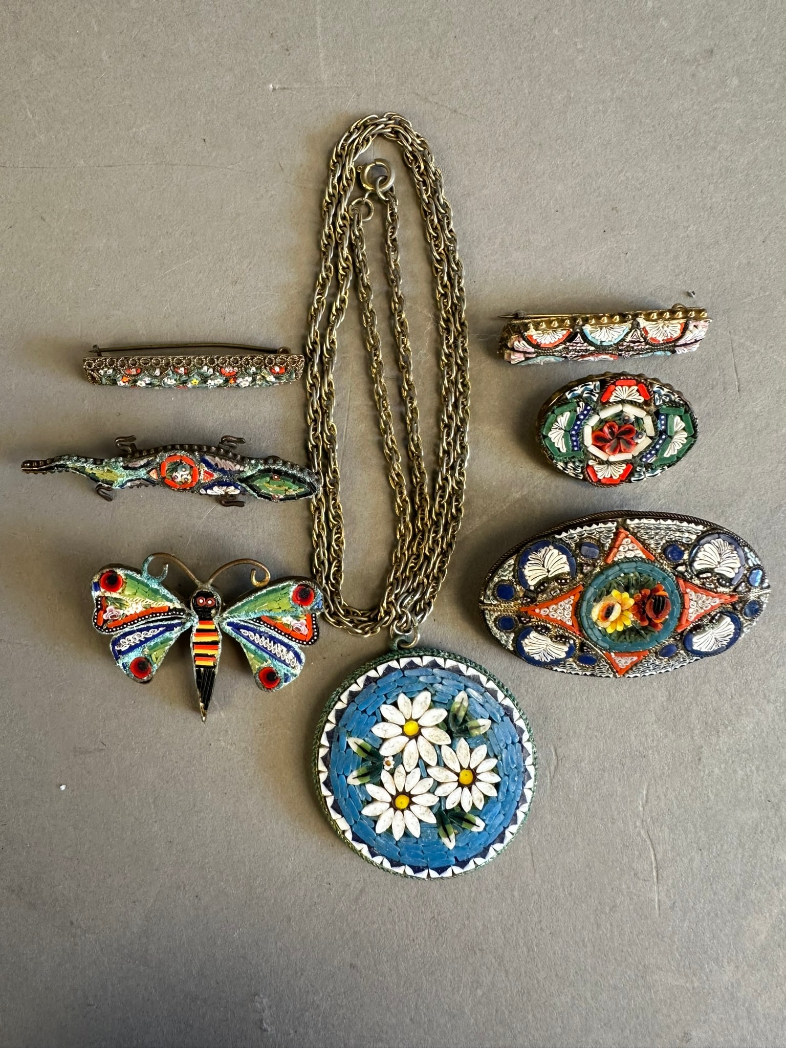 Lot 7 Antique Italian Micro Mosaic Pendant Lizard (1 of 16)