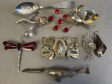 Lot 8 Sterling Silver Early Brooch & Pendants