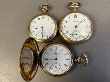 3 Early 1900s Elgin Waltham Keystone Pocket Watches