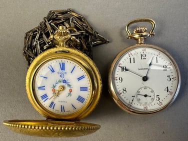 Pair Victorian Era Ladies Pocket Watches Waltham Elgin