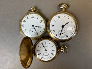 3 Elgin Waltham Octagon Antique Mens Pocket Watches
