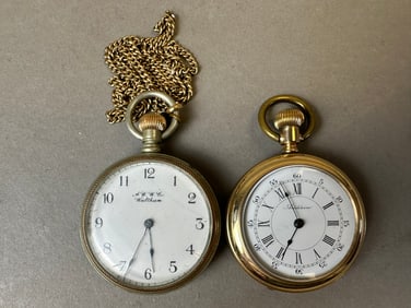 Pair Antique Ladies Pocket Watches Addison Waltham