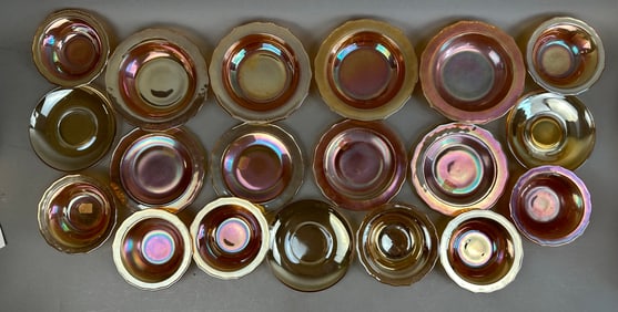 19 Piece Marigold Carnival Glass Bowl Saucer Plate