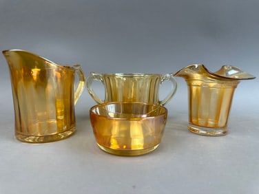 4 Piece Marigold Carnival Glass Pitcher Bowl Lot