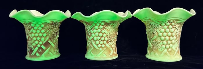 3 Northwood Custard Uranium Grape Ruffled Vases