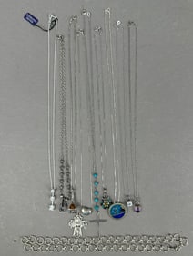 11 Piece Sterling Silver Necklace Pendant Bracelet