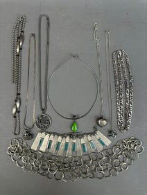 9 Piece Sterling Silver Vintage Necklace Pendant