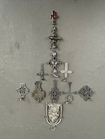 11 Piece Sterling Silver Religious Pendant Lot