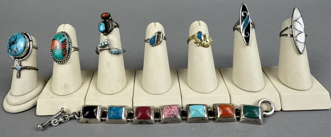 10 Sterling Silver Native American Turquoise Rings