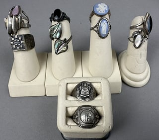 11 Vintage Sterling Silver Rings 52 Grams Weight