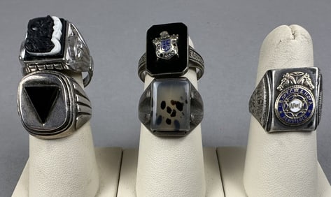 5 Piece Vintage Sterling Silver Fraternal Rings