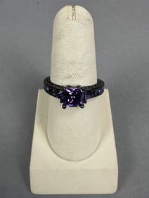 Black Plated 10KT Gold Amethyst Ladies Wedding Ring