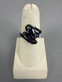 Black Plated 10KT Gold Amethyst Ladies Ring 4.4 Grams