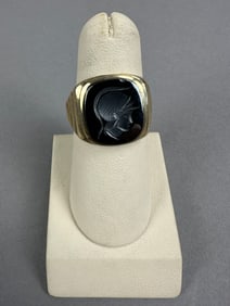 Vintage 10K Yellow Gold Mens Hematite Signet Ring