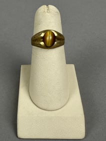 Vintage 10K Yellow Gold Cats Eye Cabochon Men Ring
