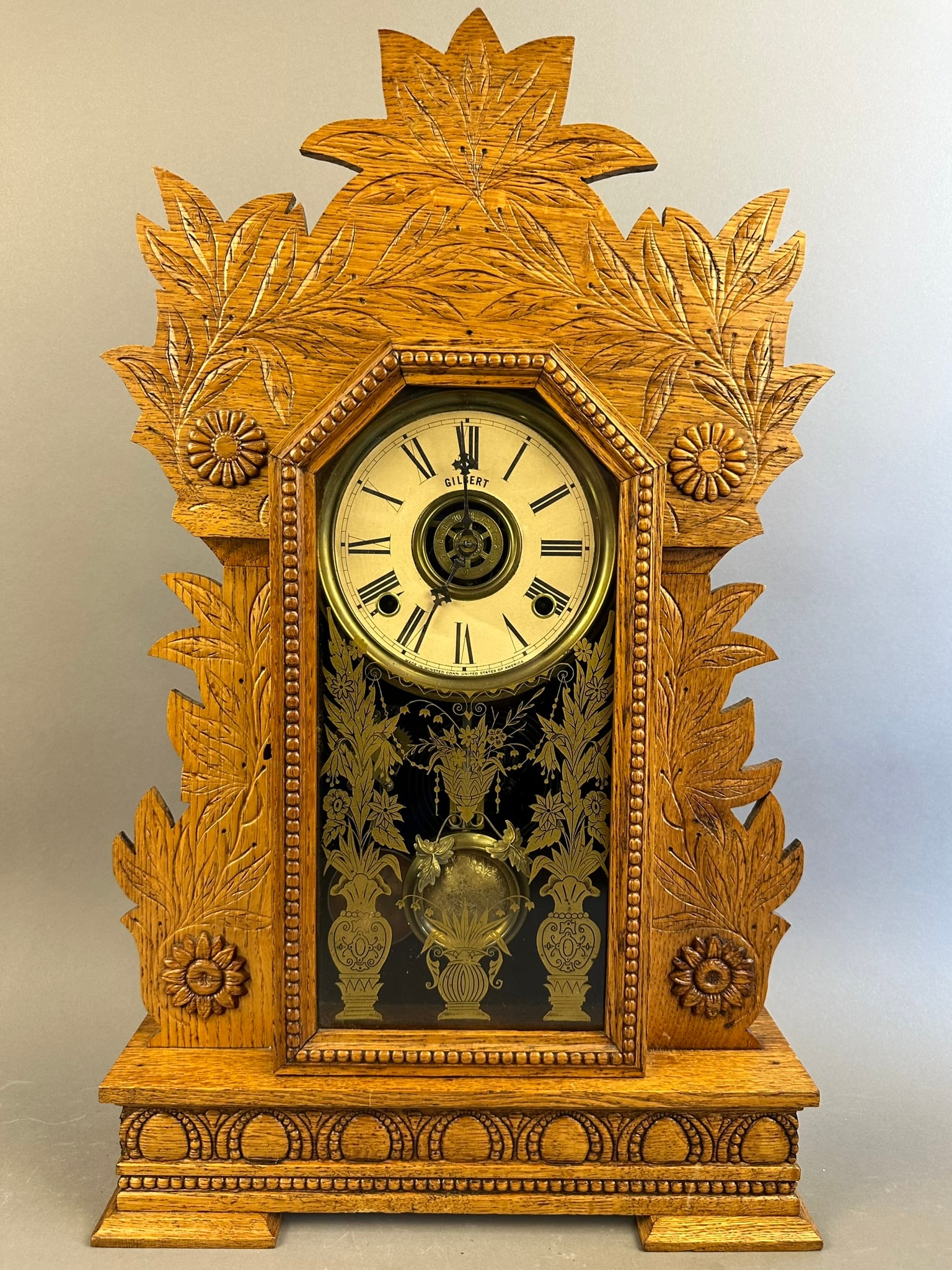 Victorian Era Gilbert Oak Gingerbread Mantel Clock (1 of 16)