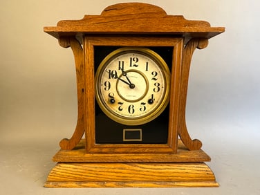 Antique Ingraham Eight Day Oak Mantel Clock