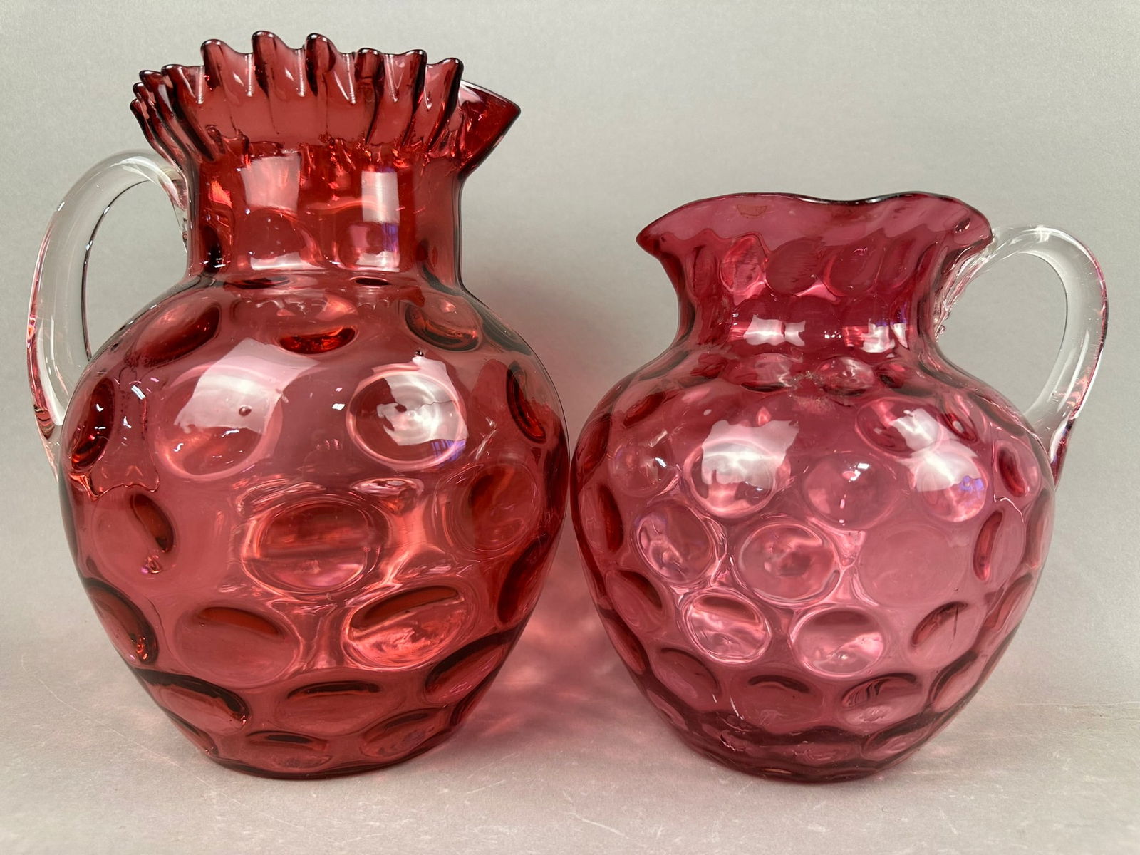 2 Antique Fenton Cranberry Glass Coin Dot Pitchers (1 of 11)
