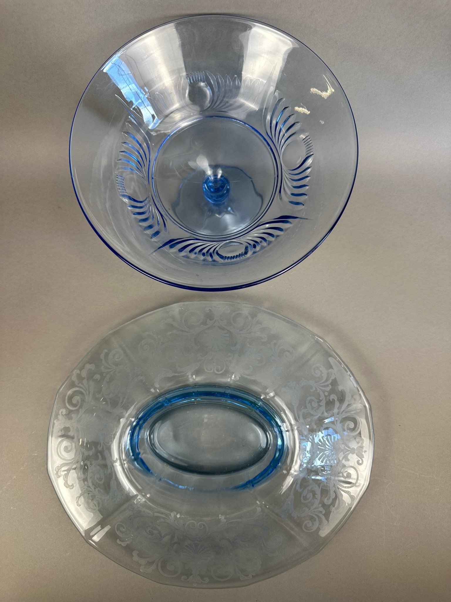 2 Blue Depression Glass Paden City Serving Bowls (1 of 14)