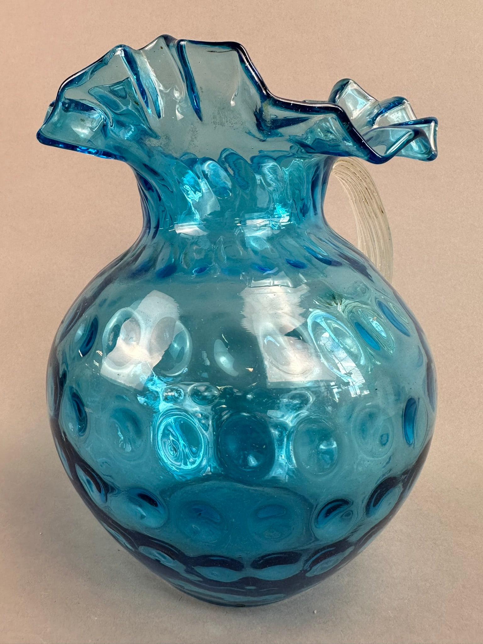 Antique Blue Fenton Thumbprint Ruffled Pitcher (1 of 12)
