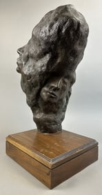 Antique Heavy Bronze Abstract Sculpture Multi Faces