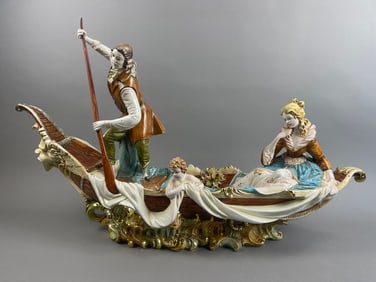 35" Capodimonte Porcelain Couple Gondola Boat w/ Baby