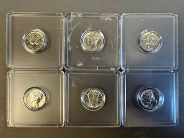 6 Piece Mercury Dime 1940-1945 Silver Uncirculated
