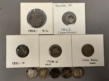 10 Antique Silver Coins Seated Liberty 1853-1957