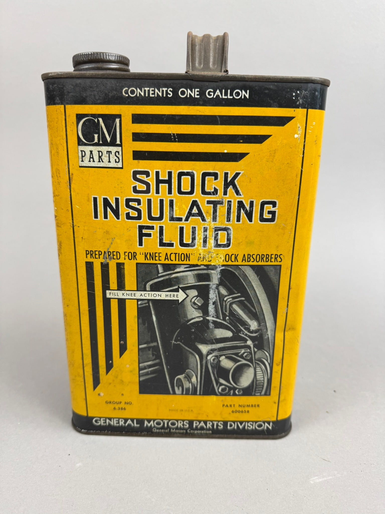 General Motors 1 Gallon Shock Absorbing Fluid Can: Great original can.Obvious wear as shown. Please see all photos.