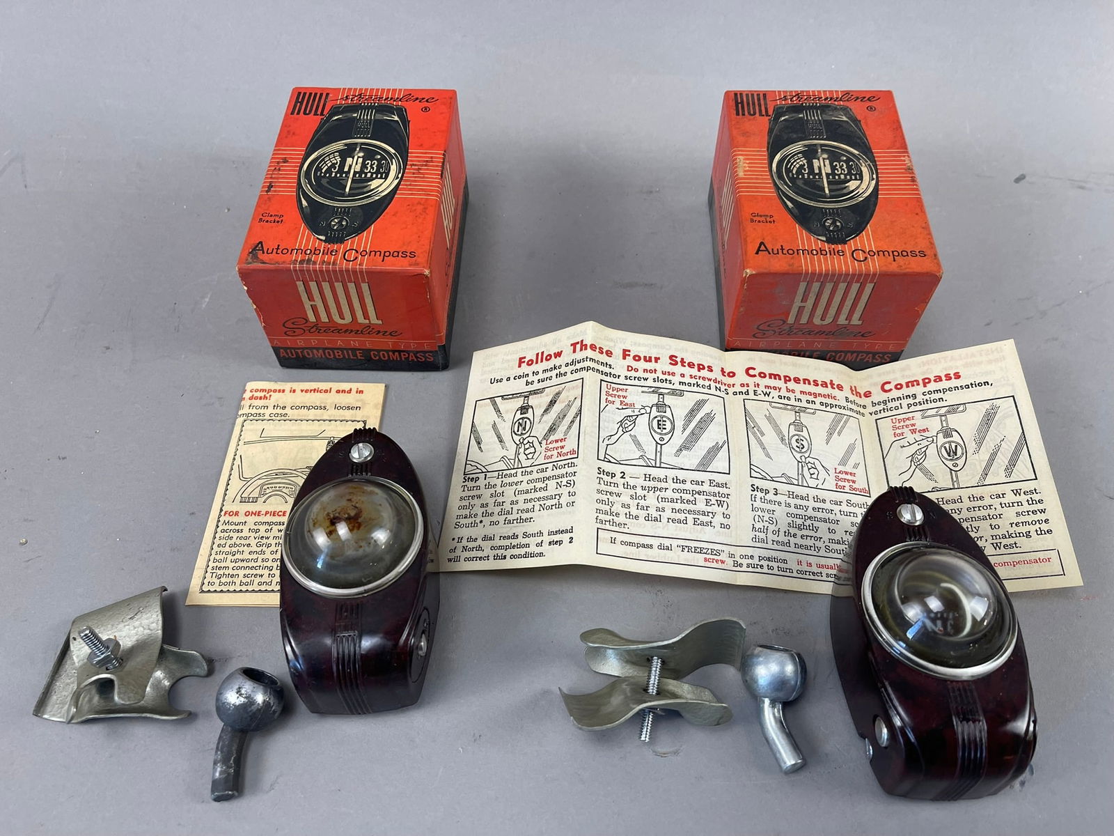 Pair 50s Hull Automobile Compass Original Boxes (1 of 10)