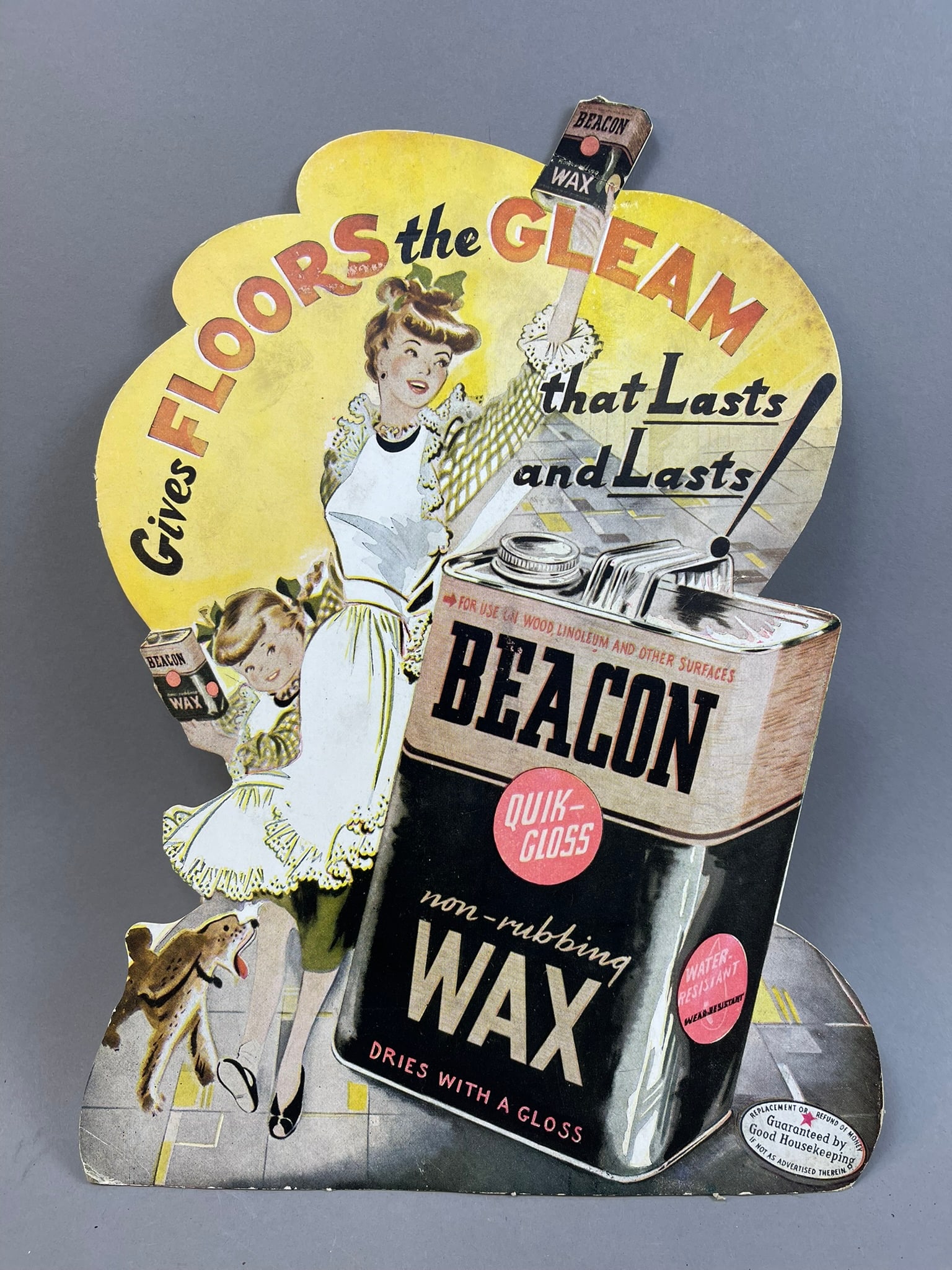 Beacon Wax 50s Original Easel Back Cardboard Sign: Great original sign - see all photos. 12.5" x 9.5"