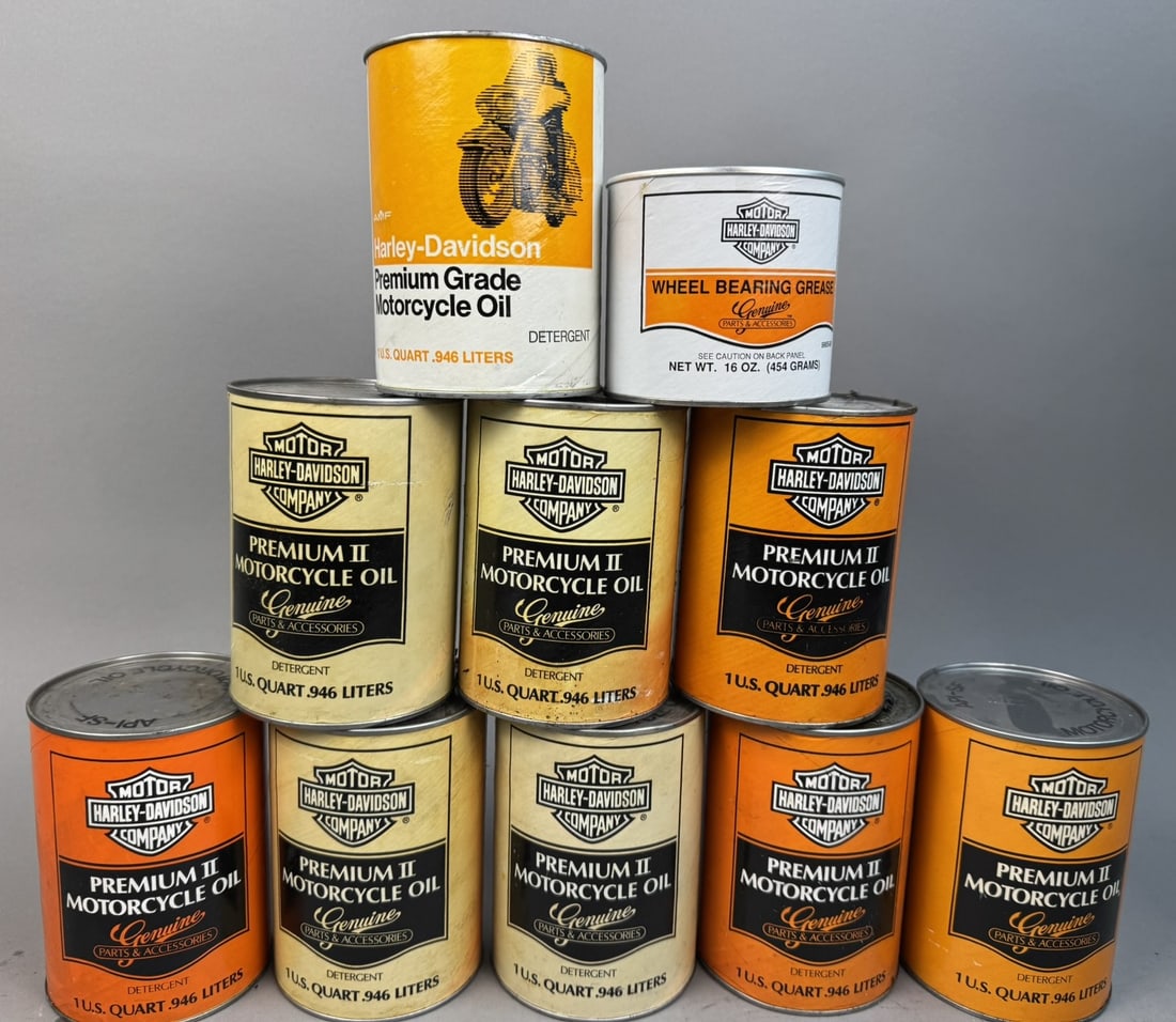 Lot 10 Full Quart & Grease Harley Davidson Cans (1 of 14)