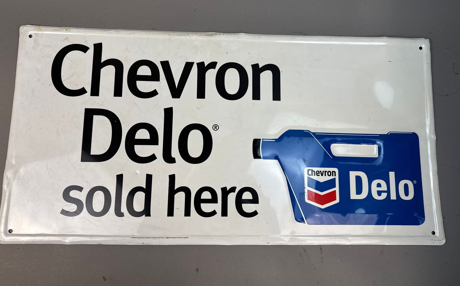 Chevron Delo Oil Embossed Metal Advertising Sign (1 of 8)