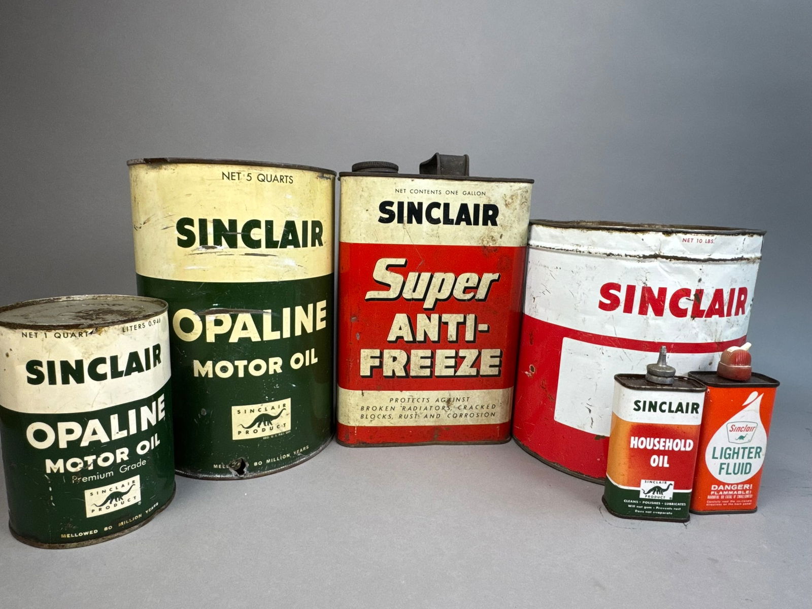 6 Vintage Sinclair Opaline Dino Antifreeze Oil Cans (1 of 8)